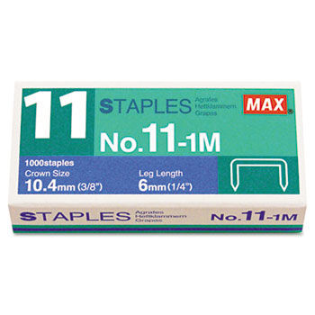 No. 11 Mini Staples for HD-11FLK, 1/4"" Leg, 3/8""Crown Flat Clinch, 1,000/Box