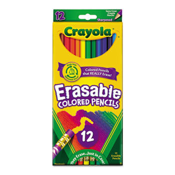 Erasable Colored Woodcase Pencils, 3.3 mm, 12 Assorted Colors/Set