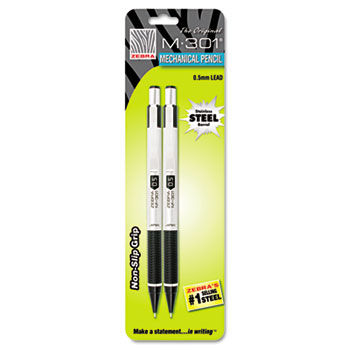 M-301 Mechanical Pencil, 0.5 mm, Stainless Steel w/Black Accents Barrel, 2/Pk