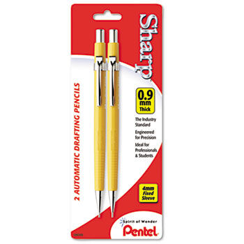 Sharp Automatic Pencil, 0.9 mm, Yellow Barrel, 2/Pack