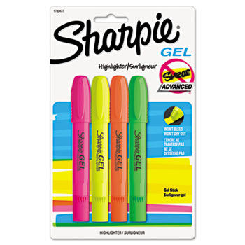 Gel Highlighter, Bullet Tip, Assorted Colors, 4 per Set