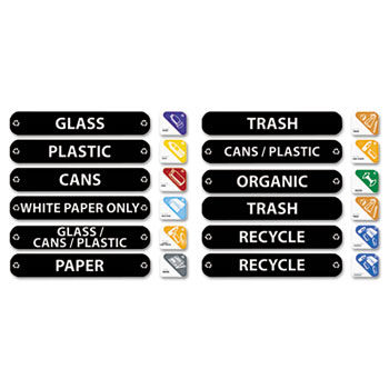 Recycle Label Kit, 44 Labels in Three Languages, 8 x 1-1/2