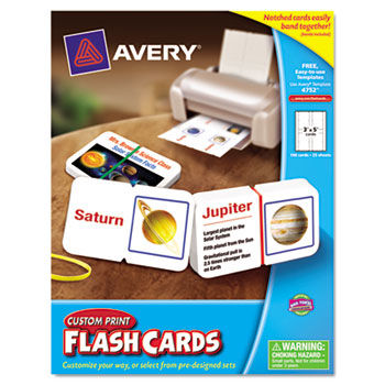 Printable Flash Cards, Notched Cards w/Band, 3 x 5, White, 4 Cards/Sheet, 100/PK