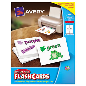 Printable Flash Cards, 4 1/2 x 5 1/2, White, 4 Cards/Sheet, 100/Pack