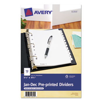 Small Preprinted Dividers, 5-1/2x8-1/2, Jan.-Dec., White