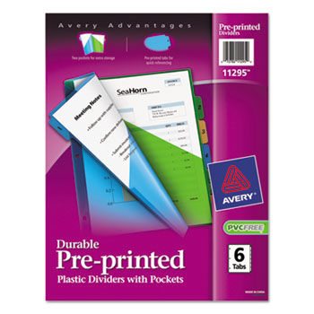 Preprinted Six-Tab Double Pocket Dividers, 11x8-1/2, 1-6, Assorted