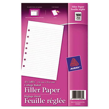 Mini Binder Filler Paper, 5-1/2 x 8-1/2, 7-Hole Punch, College Rule, 100 Sheets