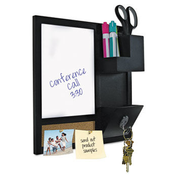 MasterVision Combo Dry Erase and Cork Station w/Storage, 16"" x 16"", Black Frame