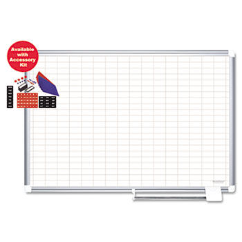 MasterVision Grid Platinum Plus Dry Erase w/Accessory, 1x2"" Grid, 48x36, silver