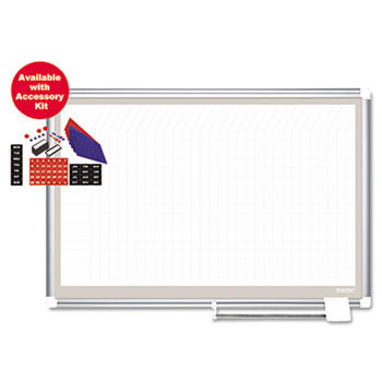 MasterVision Porcelain Planner Dry Erase w/Accessories, 1x2 Grid, 72x48, Silver