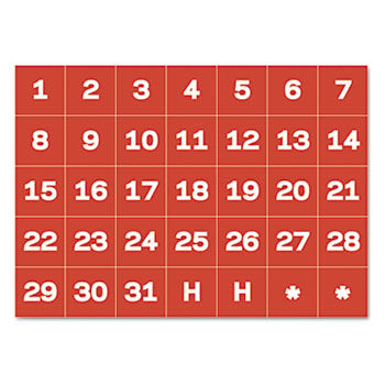 Calendar Magnetic Tape, Calendar Dates, Red/White, 1"" x 1""