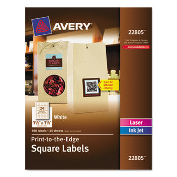 Print-To-The-Edge Easy Peel Labels with TrueBlock, 1-1/2 x 1-1/2, White, 600/Pk