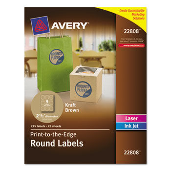 Round Easy Peel Labels, 2-1/2"" Dia., Brown Kraft, 225/Pk