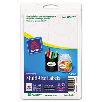 Permanent Multipurpose Oval Labels, 1-5/8 x 3/16, Glossy White, 500/Pk