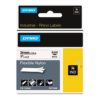 Rhino Flexible Nylon Industrial Label Tape Cassette, 1"" x 11-1/2 ft, White