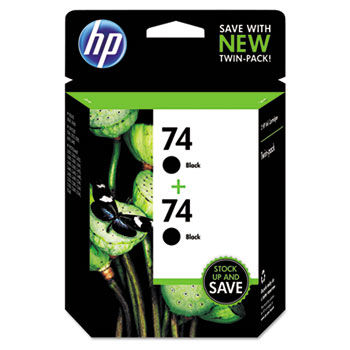 CZ069FN140 (HP 74) Ink Cartridge, Black, 200 Page-Yield, 2/Pk