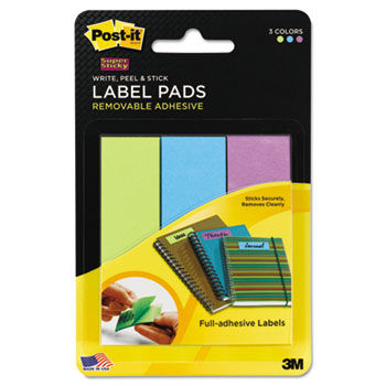 Removable Label Pads, 1w x 3h, Limeade/Blue/Grape, 75 Labels/Pack