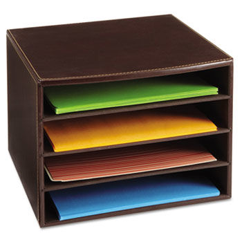 Four-Section Desktop Sorter, 10 1/4"" x 13 3/4"" x 7 3/4"", Chocolate