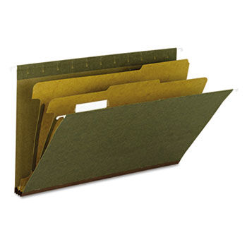 Hanging File Folder, 2 Dividers, Legal, 2"" Exp, 1/5 Tab, Standard Green, 10/BX