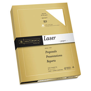 25% Cotton Premium Laser Paper, White 95, 32 lbs., Smooth, 8-1/2 x 11, 300/Pack