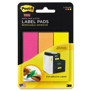 Removable Label Pads, 1w x 3h, Fuchsia/Orange/Yellow, 75 Labels/PK