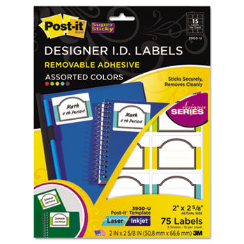 Designer Series Removable ID Labels, 2 x 2-5/8, Assorted, 75/Pack