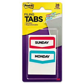 Preprinted File Tabs, 1 3/4 x 1 1/2, Mon.-Sun., 28/Pack