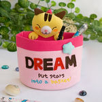 [Cat & Stars] Embroidered Applique Wall Organizer / Hanging Organizer / Storage Box (6*7*3.5)