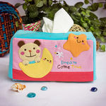 [Bear & Moon] Embroidered Applique Fabric Art Tissue Box Cover Holder (8.7*4.5*4.5)