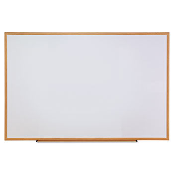 Dry-Erase Board, Melamine, 72 x 48, White, Oak-Finished Frame