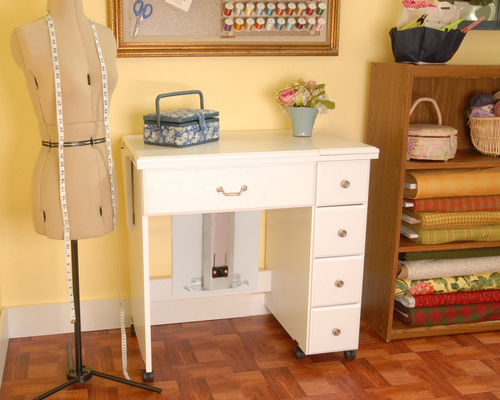 Arrow Sewing Cabinet Auntie Sewing Table with Shelves - White