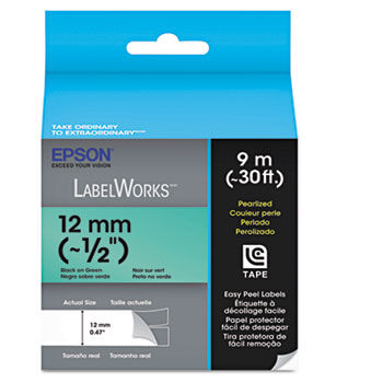 LabelWorks Pearlized LC Tape Cartridge, 1/2"", Black on Green