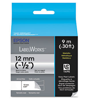 LabelWorks Metallic LC Tape Cartridge, 1/2"", Black on Silver