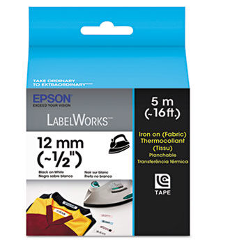 LabelWorks Iron-On Fabric LC Tape Cartridge, 1/2"", Black on White