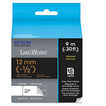 LabelWorks Standard LC Tape Cartridge, 1/2"", Gold on Black