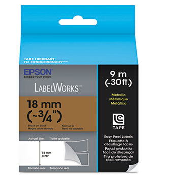 LabelWorks Metallic LC Tape Cartridge, 3/4"", Black on Gold