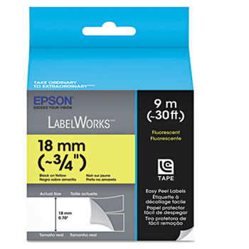 LabelWorks Fluorescent LC Tape Cartridge, 3/4"", Black on Yellow