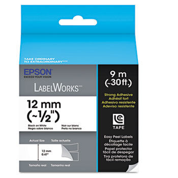 LabelWorks Strong Adhesive LC Tape Cartridge, 1/2"", Black on White