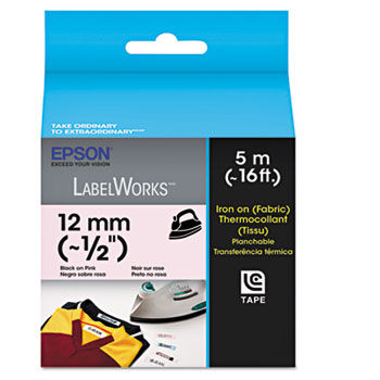 LabelWorks Iron-On Fabric LC Tape Cartridge, 1/2"", Black on Pink