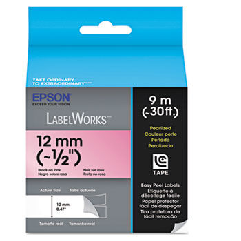 LabelWorks Pearlized LC Tape Cartridge, 1/2"", Black on Pink