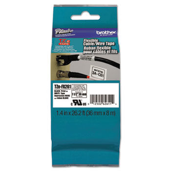 Flexible Tape Cartridge for P-Touch Labelers, 1-1/2in x 26.2ft, Black on White