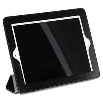 Magnetic Rollback iPad Cover, Pebbled Faux Leather, Black, Gray Interior