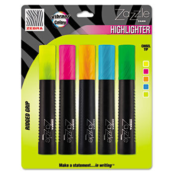 Zazzle Tank Highlighter, Chisel Tip, Assorted, 5/Pk