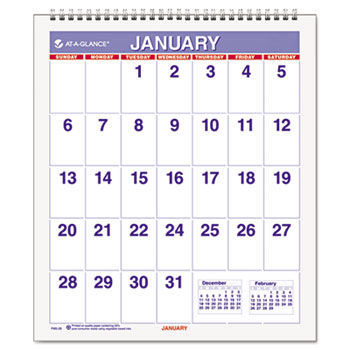 Mini Monthly Wall Calendar, 6-1/2"" x 7-1/2"", White, 2014