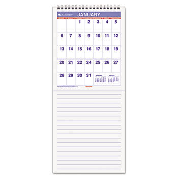 Mini Monthly Wall Calendar With Erasable Backer, 6-1/2"" x 15"", White, 2014