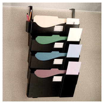 Filing System for Cubicle, 4 Pockets, 16 5/8"" x 5"" x 27 1/2"", Plastic, Black