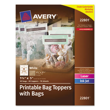 Printable Bag Toppers with Bags, 1-3/4 x 5, White, 40/Pack