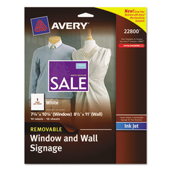 Removable Window and Wall Signage for Inkjet Printers, 8-1/2 x 11, 10/Pack