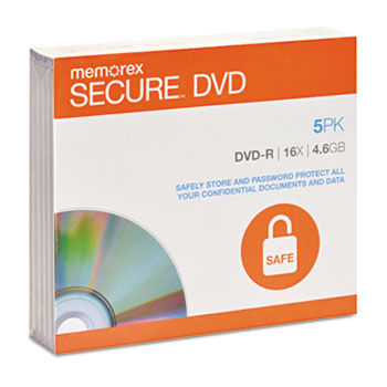 DVD-R, Secure, 4.6GB, Slim Jewel, Silver, 5/Pack