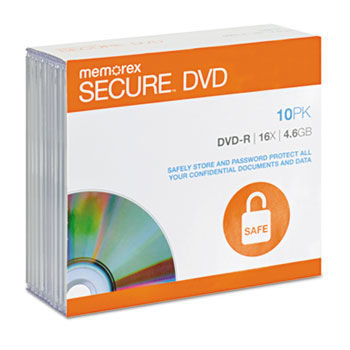 DVD-R, Secure, 4.6GB, Slim Jewel, Silver, 10/Pack